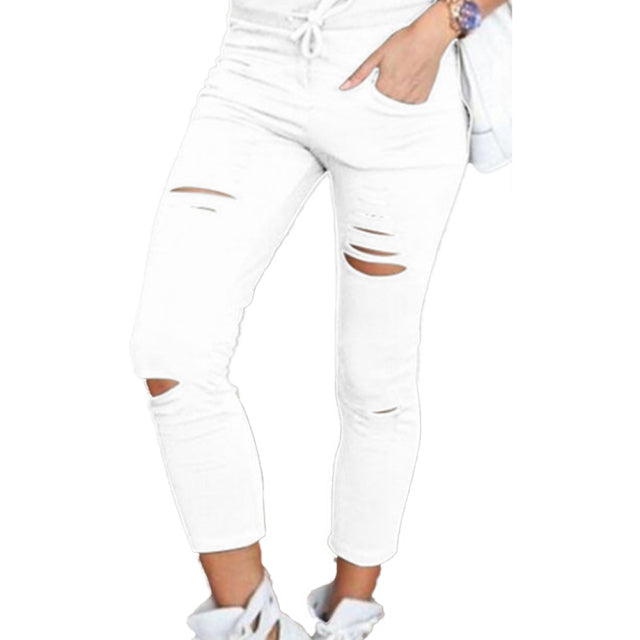 High Waist Pencil Pants Ripped Skinny Leggings