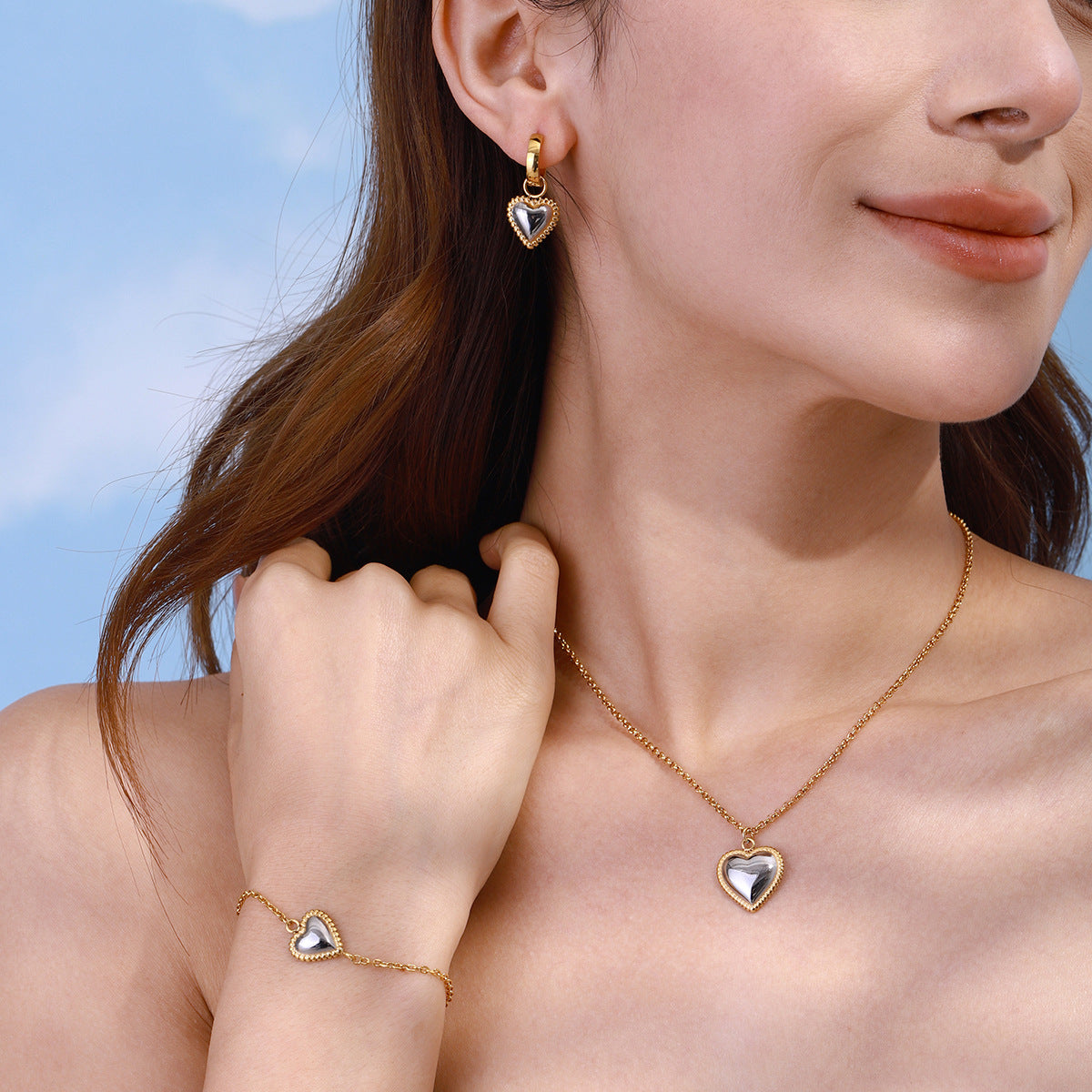 Stainless Steel Necklace Light-luxury Stud Earrings And High-end Titanium Steel Bracelet