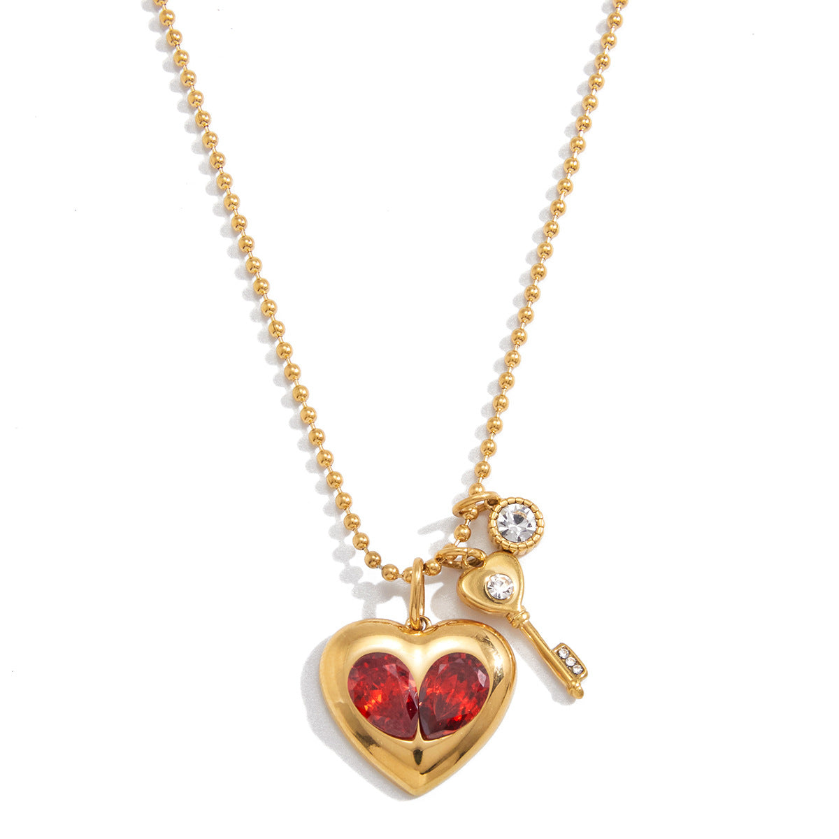 Womens Lightweight Luxury Titanium Steel Necklace With A Heart-shaped Zircon Charm