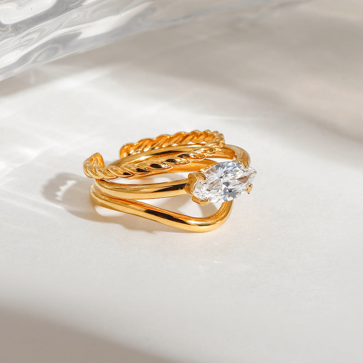 Stainless Steel Stacked Ring With Diamonds For A Luxe High-end Look