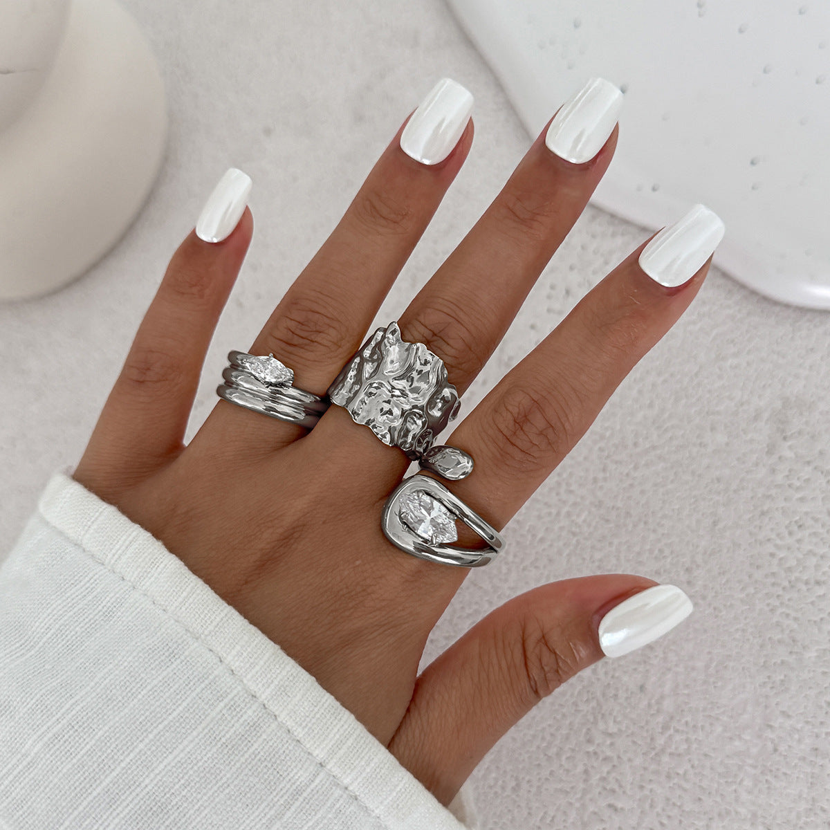 Small-batch Metallic Glossy Ring Set With An Open Design Popular In Europe And The US