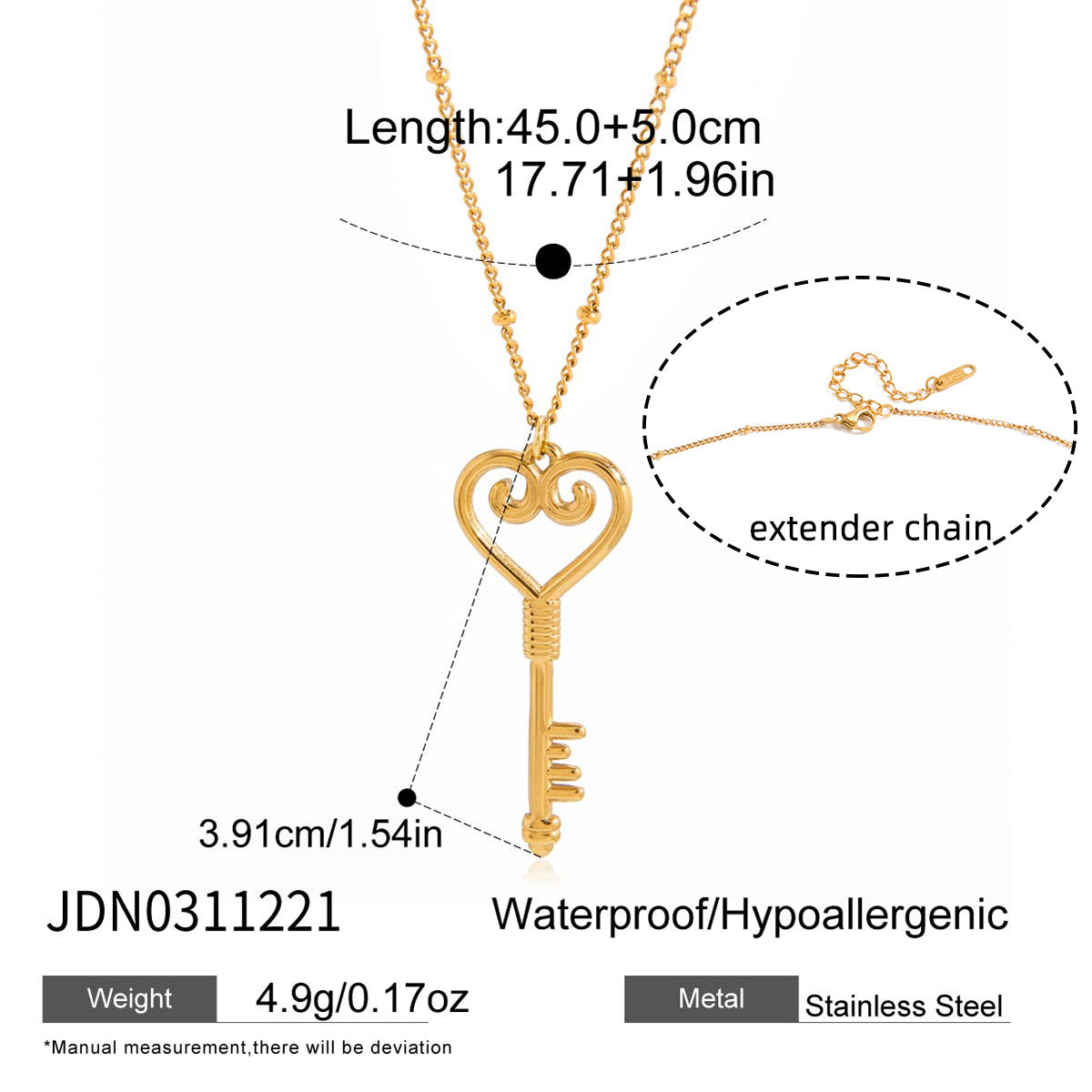 18K Stainless Steel Heart Key Lock Pendant Necklace For Women