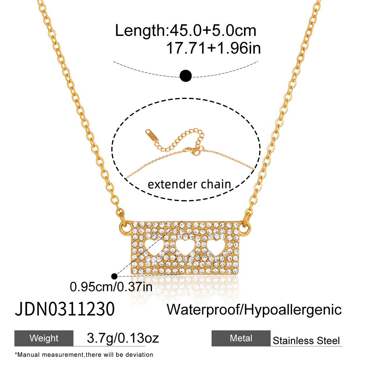 Sweet-style 18K Gold Stainless Steel Zircon Heart Necklace Simple Yet Luxurious