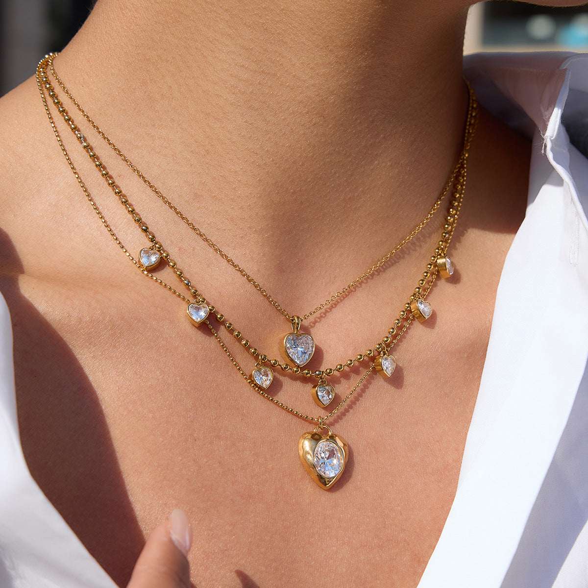 Stainless Steel Egg-Shaped Zircon Heart Necklace For Women