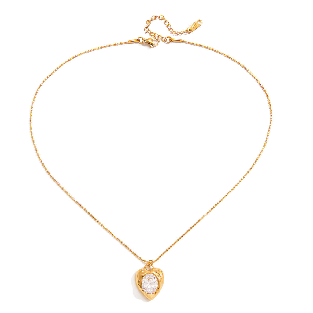 Stainless Steel Egg-Shaped Zircon Heart Necklace For Women