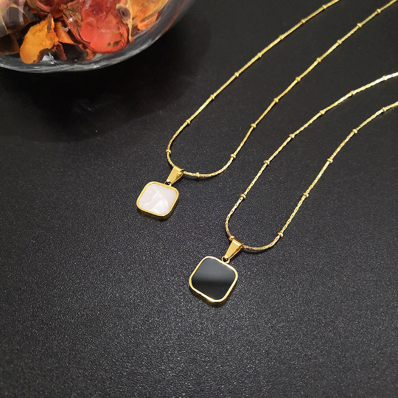 Titanium Fritillaria Small Square Necklace Pendant