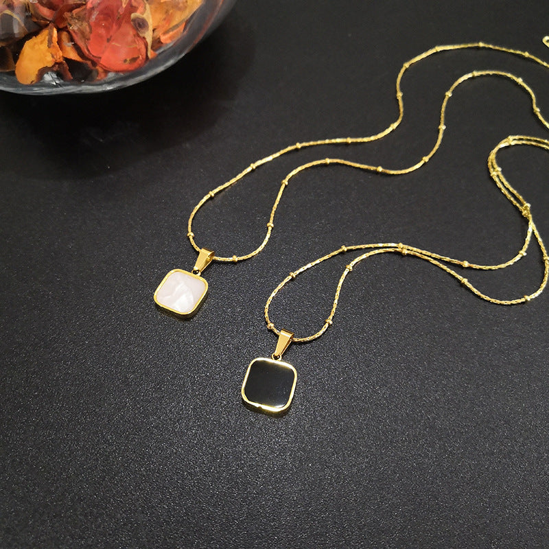 Titanium Fritillaria Small Square Necklace Pendant