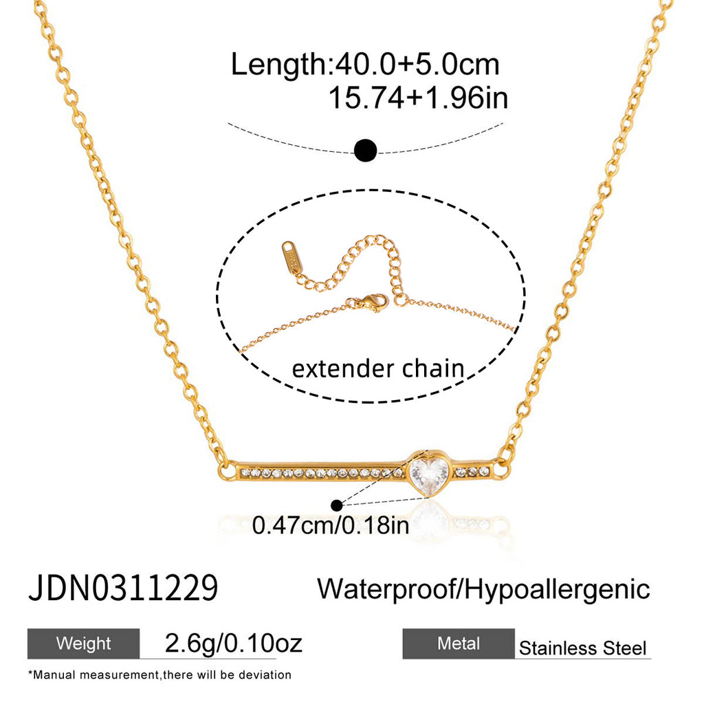 Sweet-style 18K Gold Stainless Steel Zircon Heart Necklace Simple Yet Luxurious
