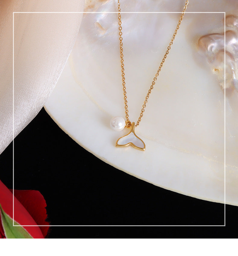 Fashion Upscale Jewelry Pearl Whale Tail Cameo Shell Charms Chain Choker Necklaces Pendants For Women