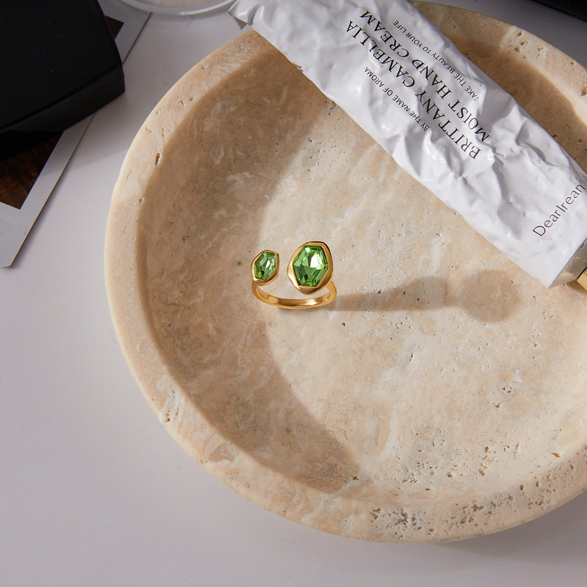 Green Zircon Ring In Titanium Steelnon-fading Jewelry