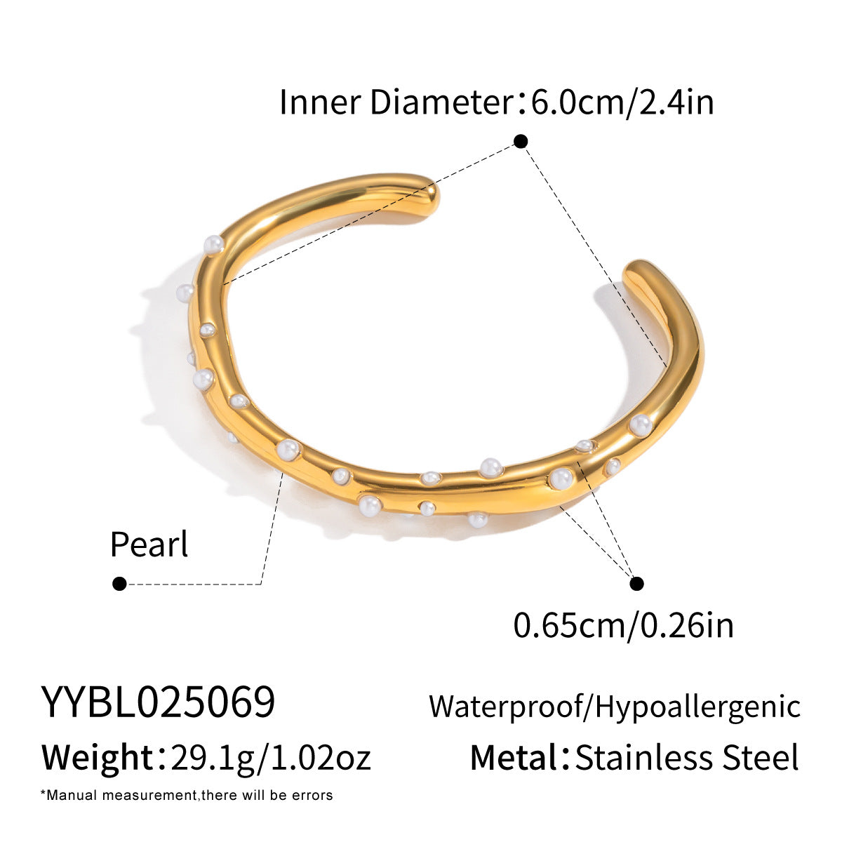 Simple-designed Pearl-like Glossy Open Bracelet