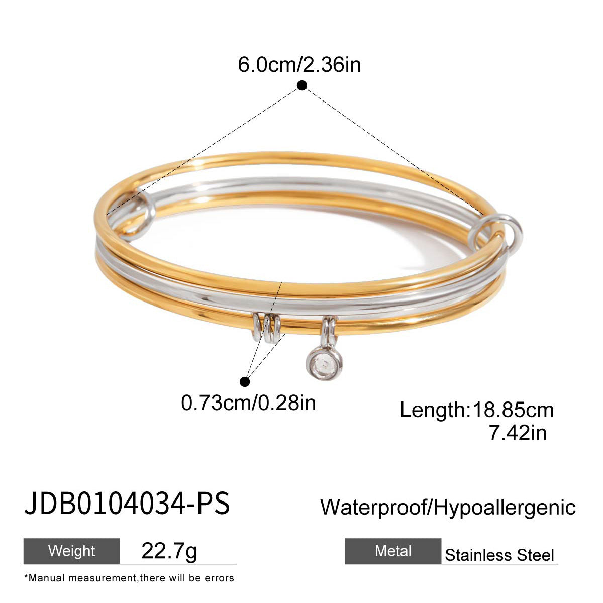 Gold-Plated Stainless Steel Stacked Plain Hoop Bracelet For Women