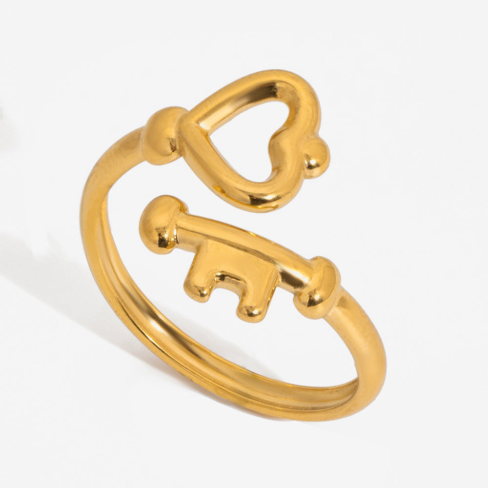 Sweet-style 18K Gold Stainless Steel Linear Heart Key Ring