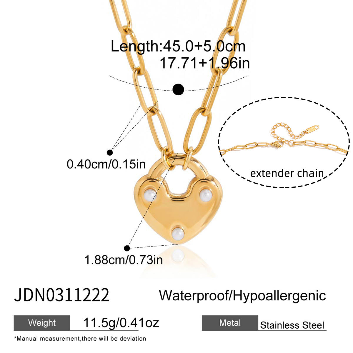 18K Stainless Steel Heart Key Lock Pendant Necklace For Women