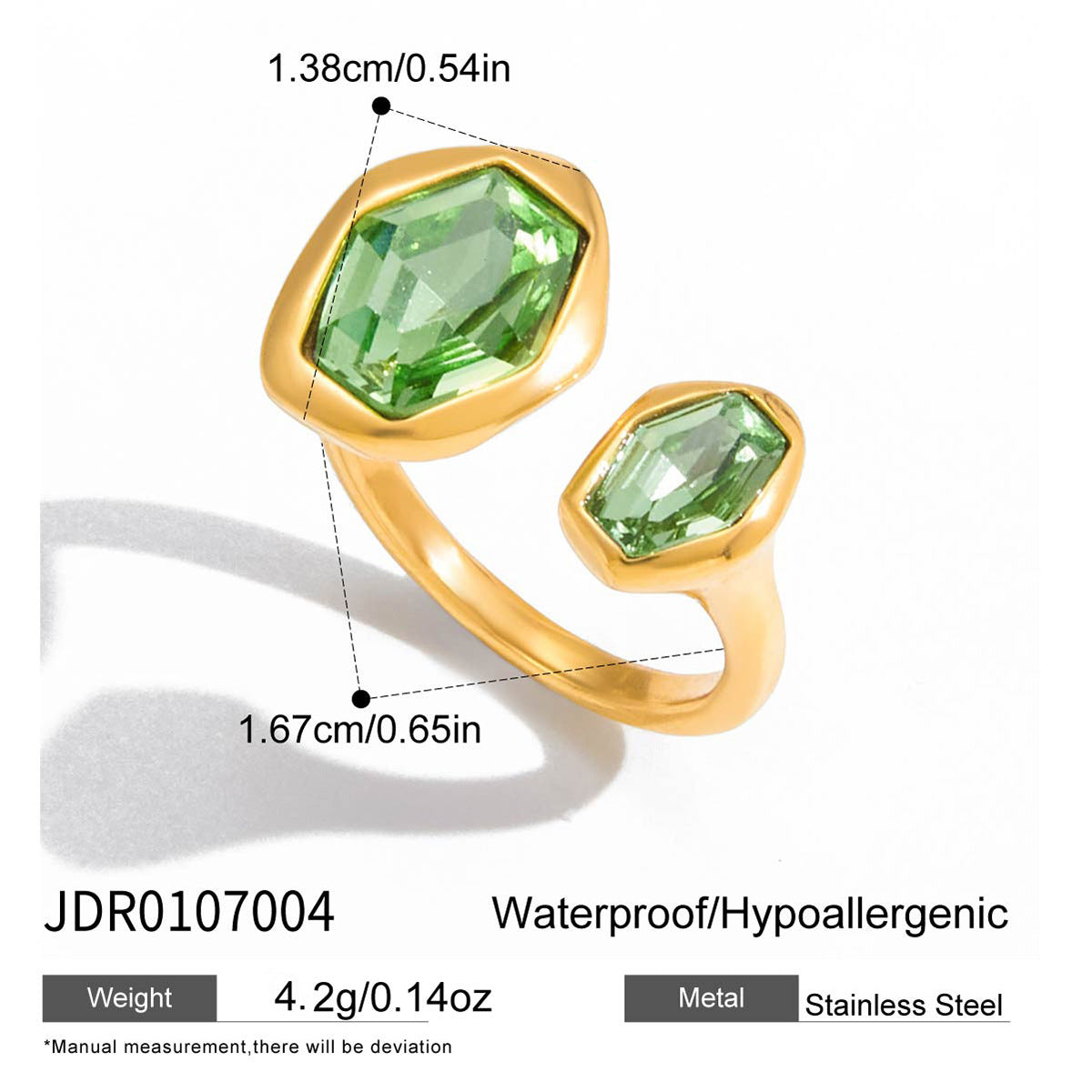 Green Zircon Ring In Titanium Steelnon-fading Jewelry