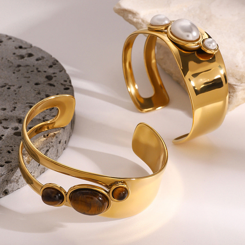 Natural Stone Open Bracelet Titanium Steel Hand Jewelry