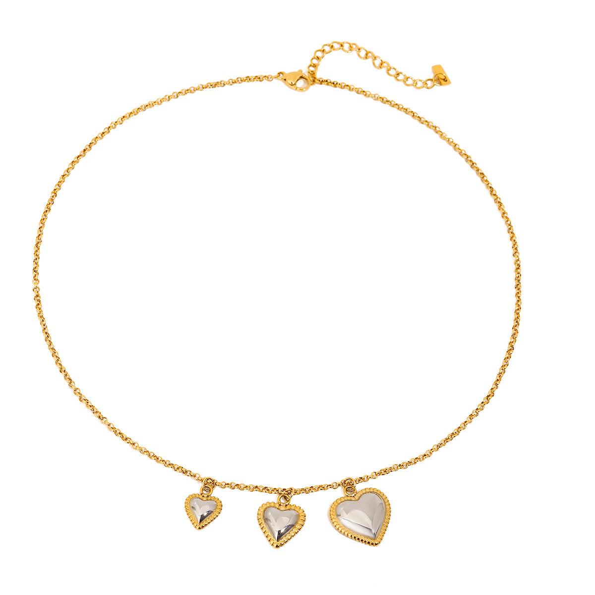 Stainless Steel Gold And Silver Color-Blocked Threaded Heart Pendant Necklace For Women