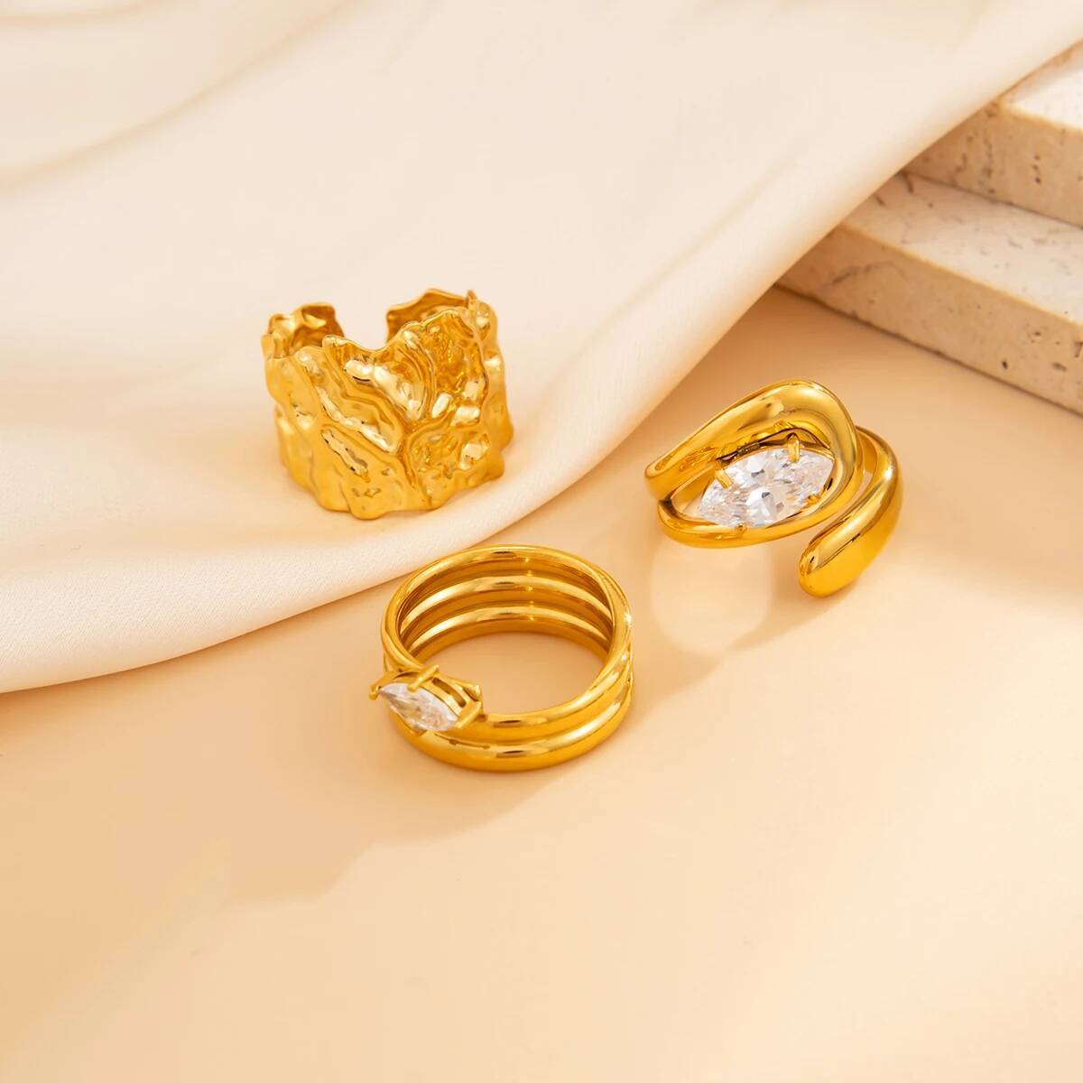 Small-batch Metallic Glossy Ring Set With An Open Design Popular In Europe And The US