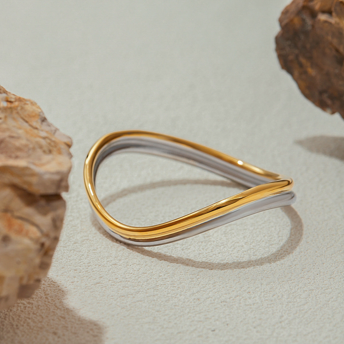 Gold And Silver Two-tone Double-layer Wave Stainless Steel Bracelet