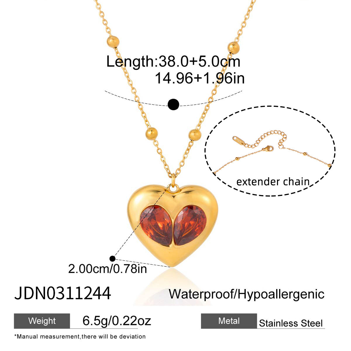 Womens Lightweight Luxury Titanium Steel Necklace With A Heart-shaped Zircon Charm