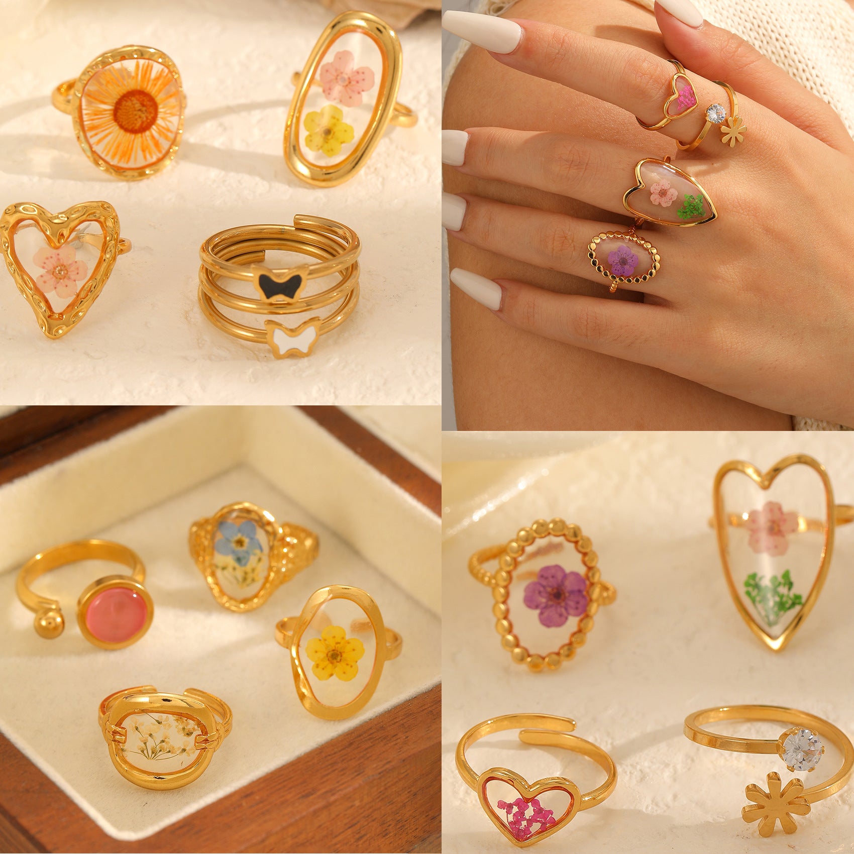 Handmade Dried Flower Niche Designer-Style Ring