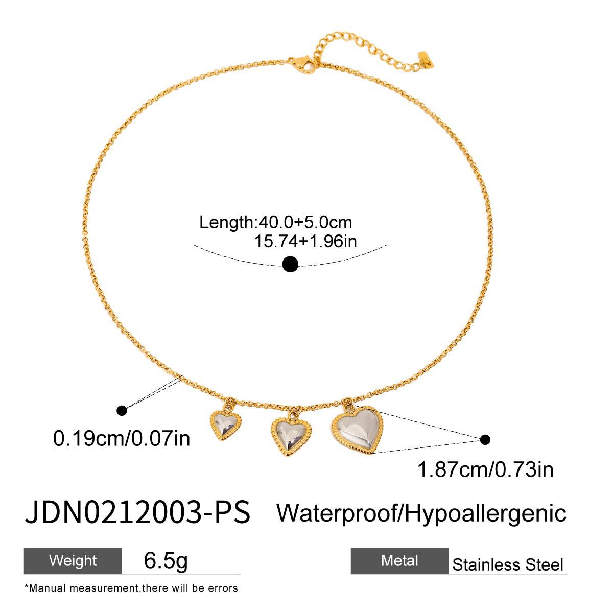 Stainless Steel Gold And Silver Color-Blocked Threaded Heart Pendant Necklace For Women