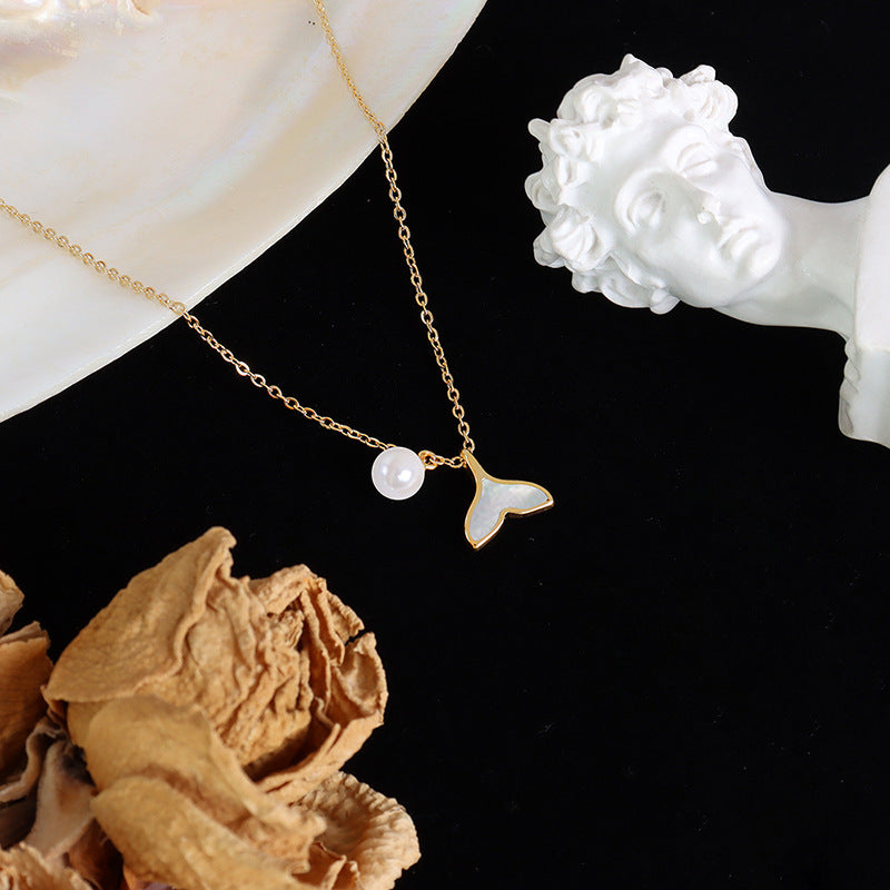 Fashion Upscale Jewelry Pearl Whale Tail Cameo Shell Charms Chain Choker Necklaces Pendants For Women
