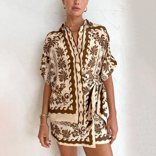 Devia Fern Prints Shirts and Mini Skirt 2-Piece Set watereverysunday