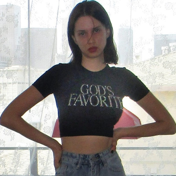 Ethel Sequin God's Favorite Cropped T-Shirt watereverysunday