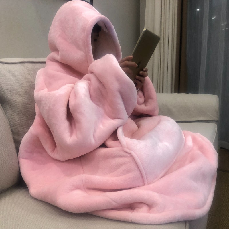 Women Oversized Long Hoodies Winter Fleece Warm TV Blanket with Sleeves Pocket Sweatshirts Thick Sherpa Giant Hoody Pullovers