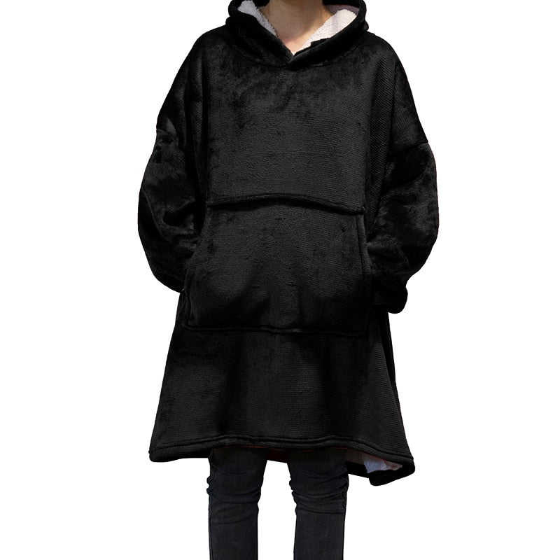 Women Oversized Long Hoodies Winter Fleece Warm TV Blanket with Sleeves Pocket Sweatshirts Thick Sherpa Giant Hoody Pullovers