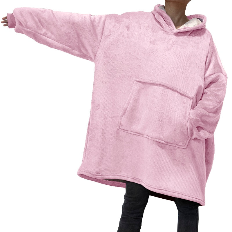 Women Oversized Long Hoodies Winter Fleece Warm TV Blanket with Sleeves Pocket Sweatshirts Thick Sherpa Giant Hoody Pullovers