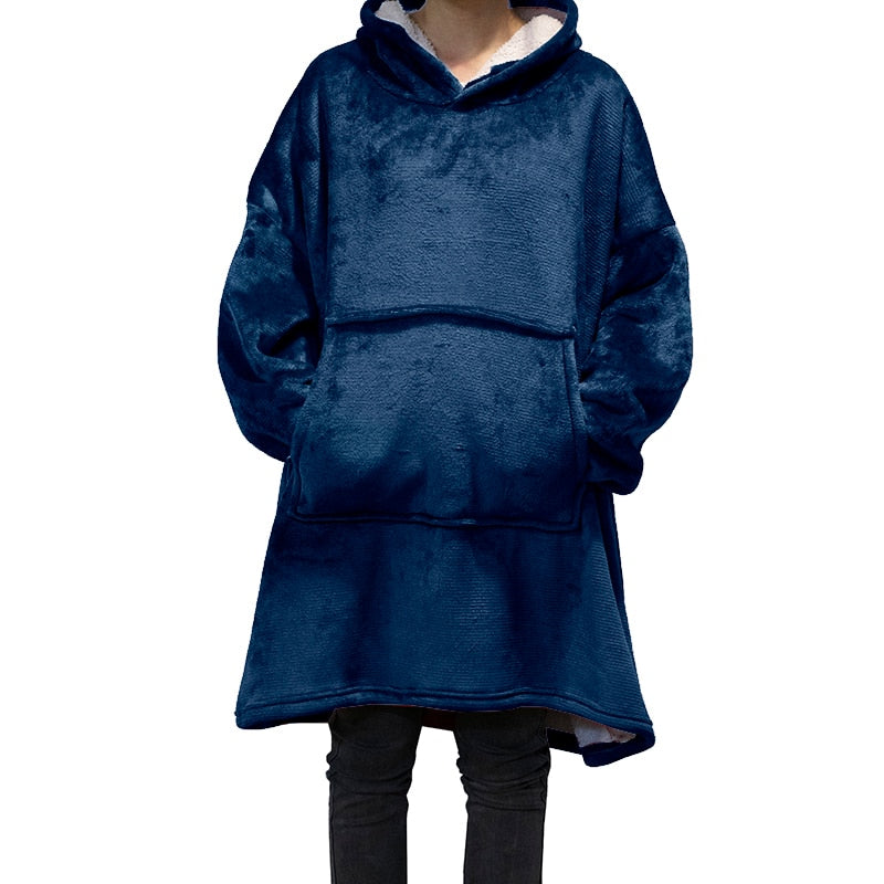 Women Oversized Long Hoodies Winter Fleece Warm TV Blanket with Sleeves Pocket Sweatshirts Thick Sherpa Giant Hoody Pullovers