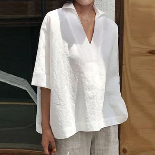 Sita Linen Blend V-Neck Blouse - 7 Colors watereverysunday