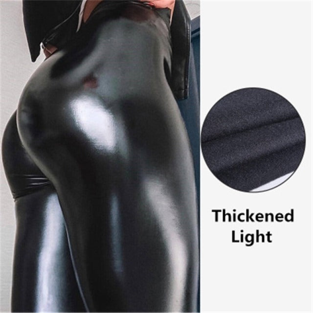 Black PU Leather Pants Women High Waist Skinny Push Up Leggings Elastic Trousers Jeggings