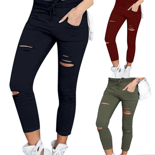 High Waist Pencil Pants Ripped Skinny Leggings