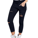 High Waist Pencil Pants Ripped Skinny Leggings
