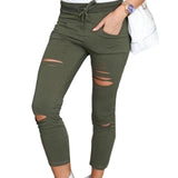 High Waist Pencil Pants Ripped Skinny Leggings