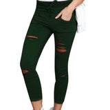 High Waist Pencil Pants Ripped Skinny Leggings
