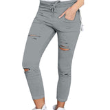 High Waist Pencil Pants Ripped Skinny Leggings